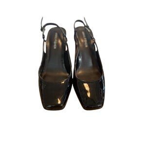 Marc Fisher Black Patent Leather Square Toe Slingback Heels For Women Size 7 1/2